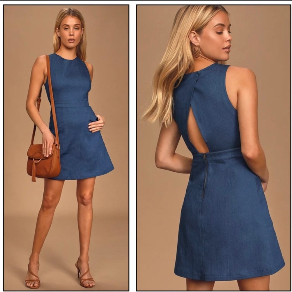 Lulus LUSH That’s Jean-ius Blue Chambray Dress M